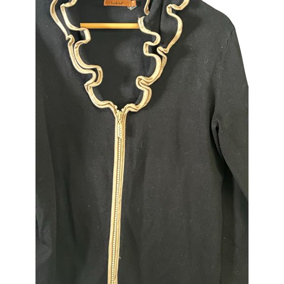 Belldini Sweater Shirt Womens Large Black Slim Zip Up Collared Jewels - Picture 4 of 6